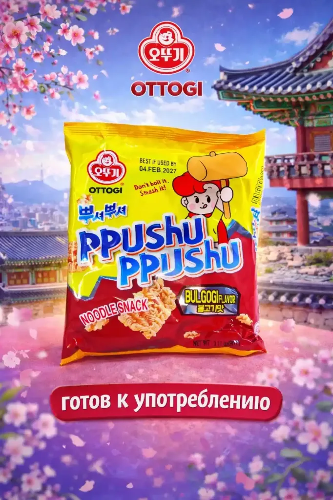 [18-4424] Снек-лапша «Хрум хрум» от бренда «Оттоги» 90гр В наличии 4 вкуса! Продукт готов к употреблению!