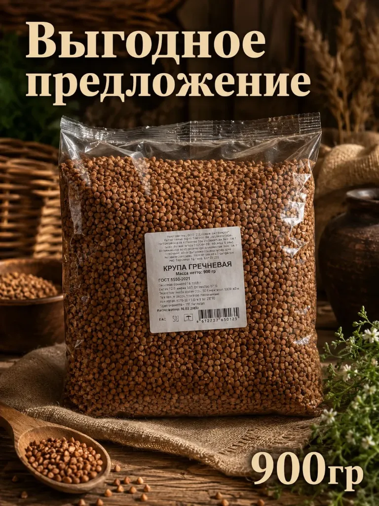 Крупа Гречневая фасованная ГОСТ 900гр