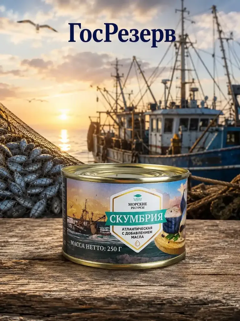Консервы рыбные «ШпротFish»  Скумбрия «Морские ресурсы» ГосРезерв 250гр х 48шт