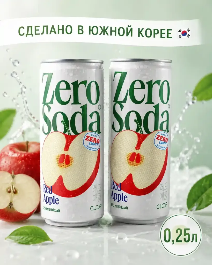 Напиток «Zero Soda» ж/б со вкусом красного яблока 250мл Без калорий