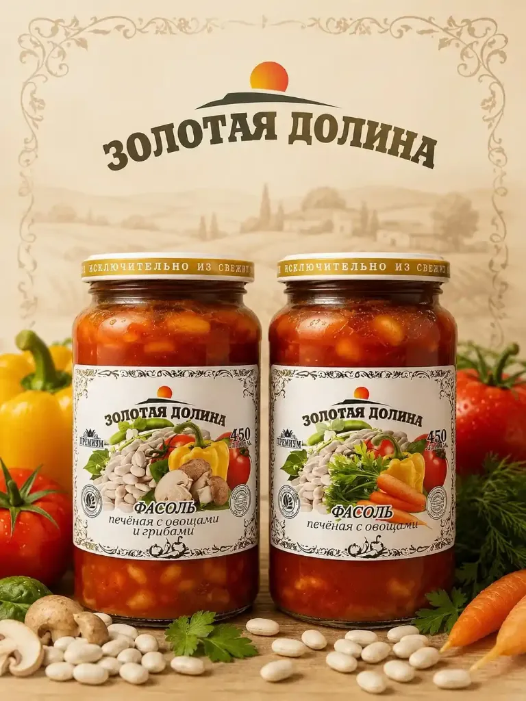 Фасоль печеная с овощами «Золотая Долина» 450мл х 12шт