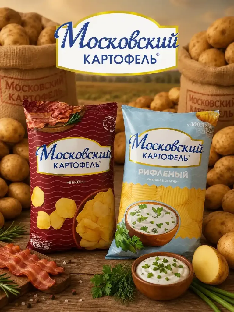 Чипсы «Московский картофель» Сметана и Зелень 60гр х 12шт