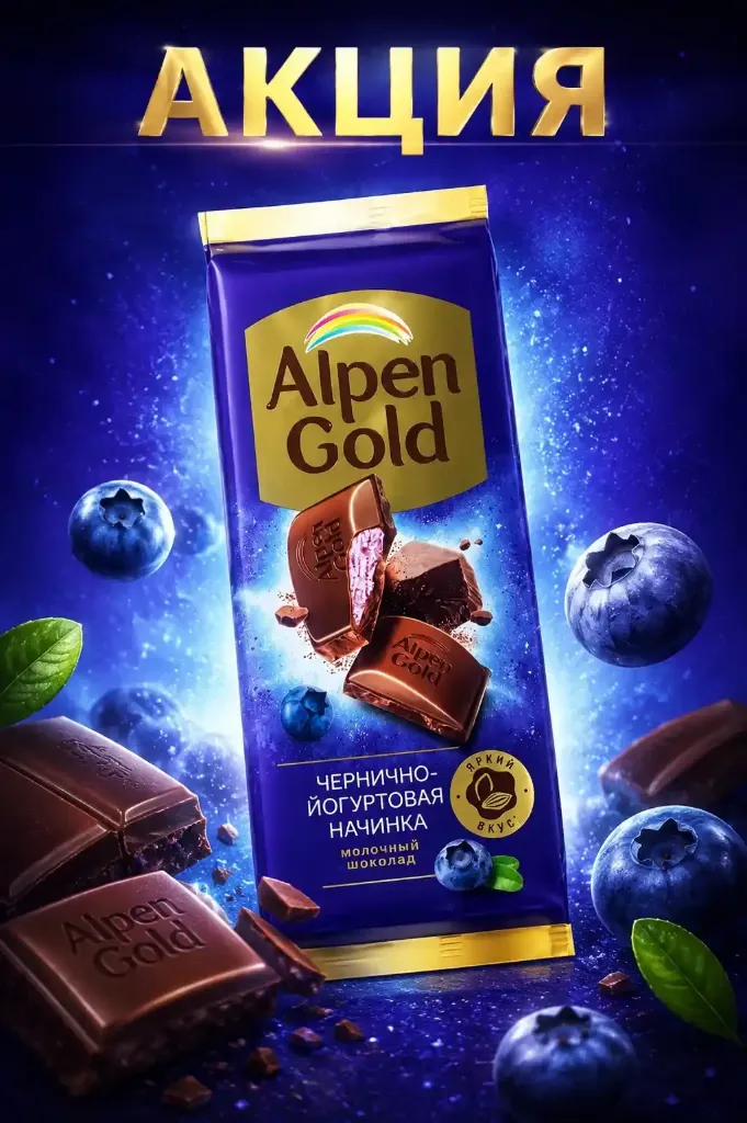 Шоколад «Alpen Gold» черника Срок до 10.08.2026