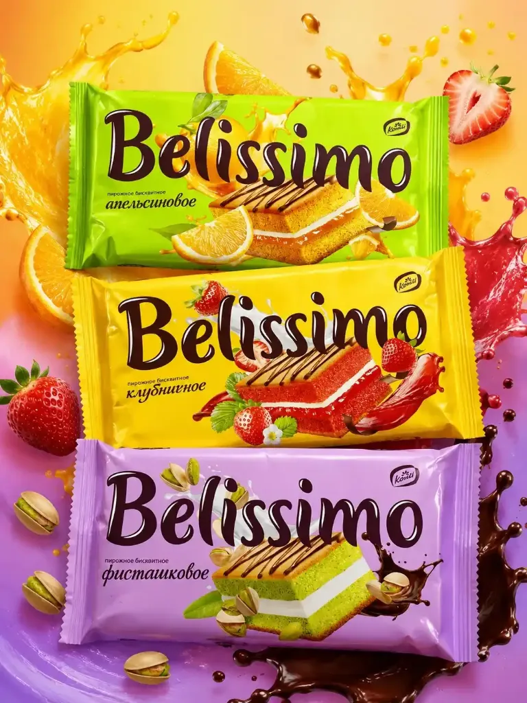 Бисквитное пирожное «Belissimo» в асс-те В пачке 5 шт в индивидуальной упаковке
