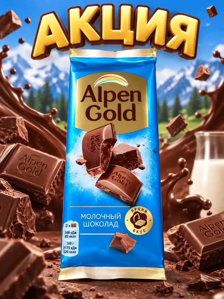 Шоколад Alpen Gold молочный Срок до 25.09.2026