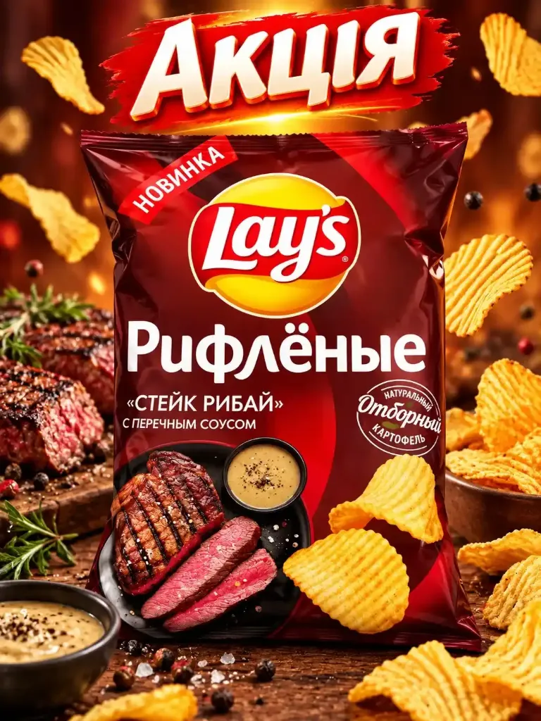 Чипсы «Lays» со вкусом стейк рибай 140гр х 9шт