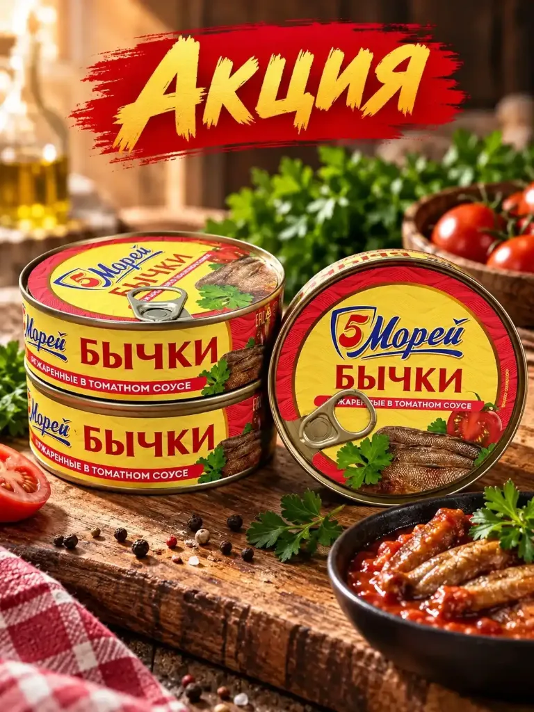 Бычки в томате «5морей» 240гр Срок до 25.11.2026