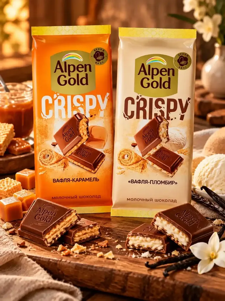 Шоколад “Alpen Gold” Crispy вафля-пломбир 85гр