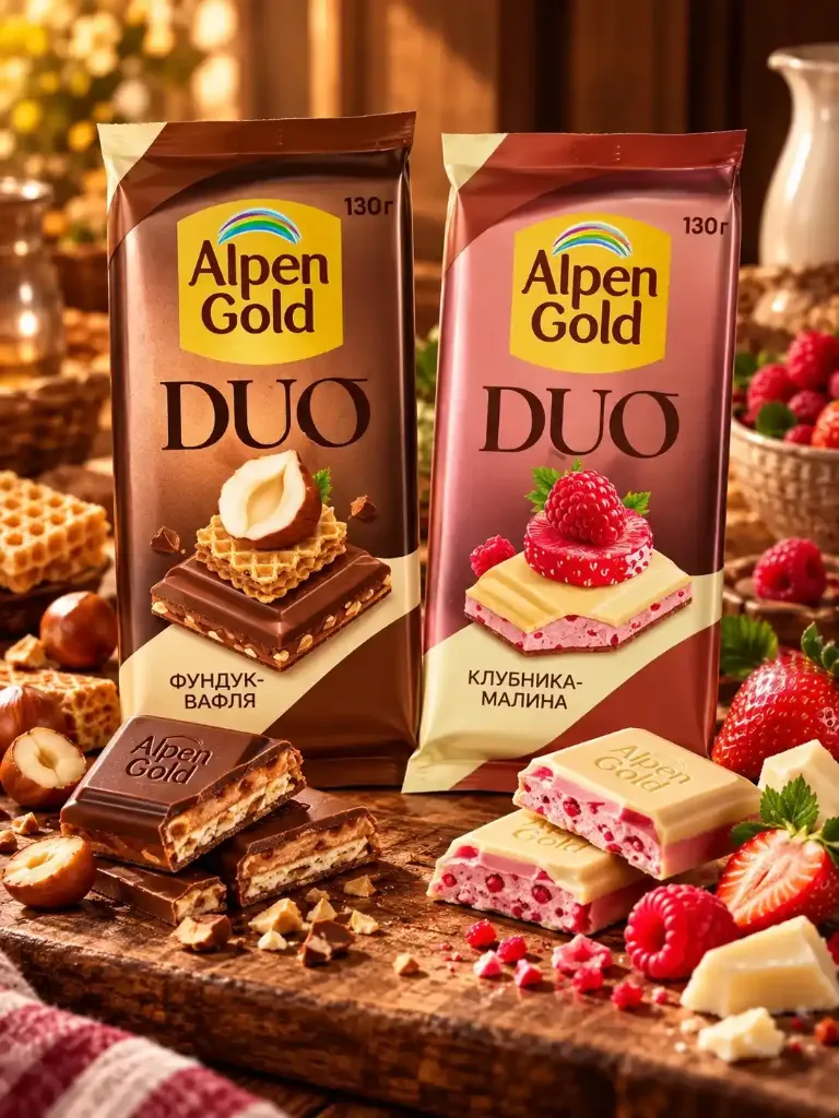 Шоколад “Alpen Gold” Duo фундук-вафля 130гр