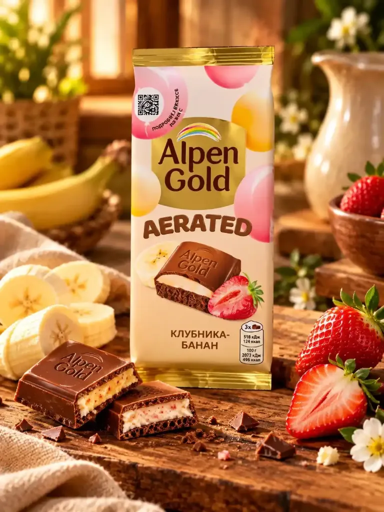Шоколад “Alpen Gold” Duo клубника-малина 130гр